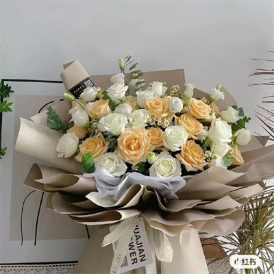 champagne & white roses to city